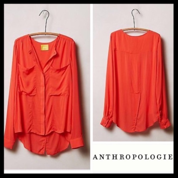 Anthropologie Tops - Anthropologie Maeve Orange Coral Button Shirt 14